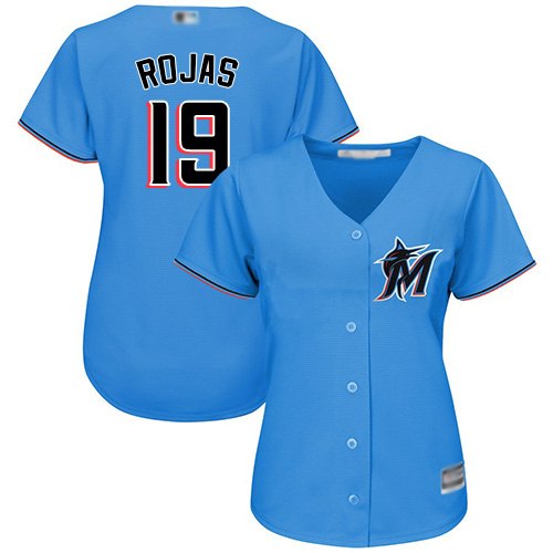 Marlins #19 Miguel Rojas Blue Alternate Women's Stitched MLB Jersey